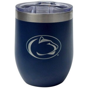 navy wine tumbler with etched Penn State Athletic Logo